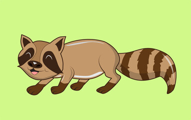 Illustration vector animal character raccoon cute style on green background. Suitable for making books, posters