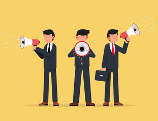 Fototapeta premium Group of business people shouting loudly with loudspeakers.concept to attract people's attention