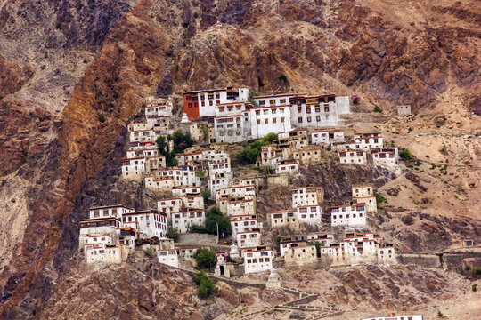 The ancient Tibetan Buddhist monastery in the village of Karsha near Padum in Zanskar in the Ladakh region of the Indian Himalaya.