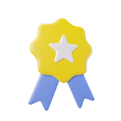 Certificate Badge 3d vector illustration, yellow badge icon with star and ribbon Background isolated