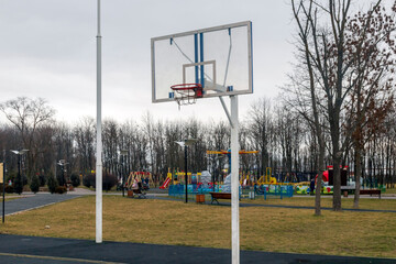 Fototapeta na wymiar Street sports ground for athletics training. Outdoor sports equipment.