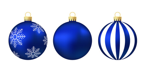 Blue Christmas tree toy or ball Volumetric and realistic color illustration