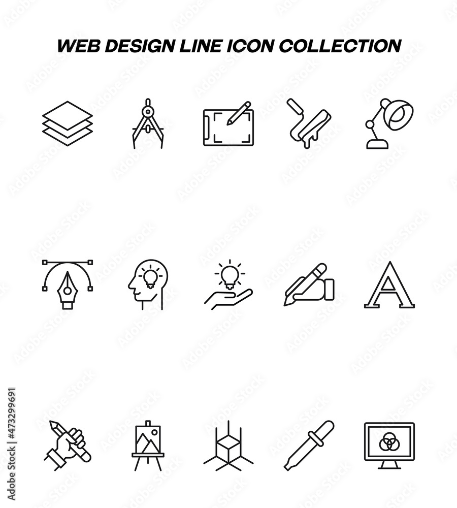 Poster internet and development concept. vector outline signs and editable strokes for web sites, advertise