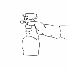 Vector abstract continuous one single simple line drawing icon of hand holding bottle of washing liquid in silhouette sketch.