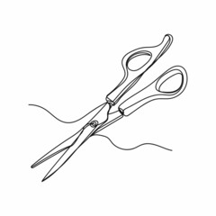 Vector abstract continuous one single simple line drawing icon of hairdressing scissors in silhouette sketch.