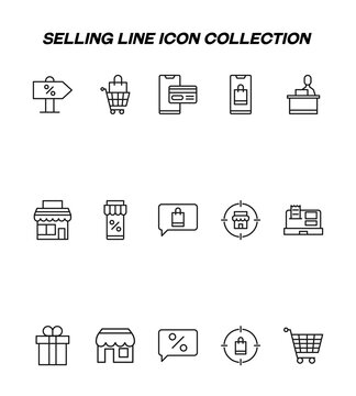 Industry concept. Collection of modern high quality selling line icons. Editable stroke. Premium linear symbols of road sign, shopping cart, online payment, gift, target