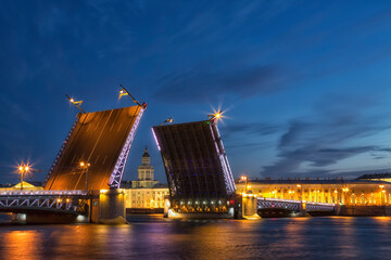 Fototapeta na wymiar Open Dvortsovy Bridge, Saint-Petersburg, Russia