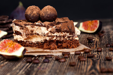 chocolate cake with buttercream , close up