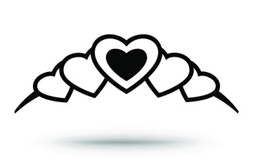 Tiara with hearts. The crown of the princess. The silhouette of the crown is isolated on white.