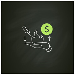 Risk management chalk icon.Identification, evaluation and risk prioritization. Hand in fire. Help to resolve problems.Asset management concept. Isolated vector illustration on chalkboard