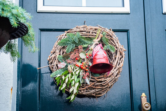 Christmas decoration on traditional door
