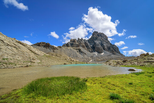Springtime lakeshore in Maira Valley