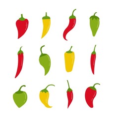 Hand drawn chili peppers set. Vector flat illustration.