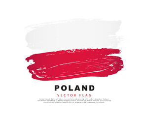 Poland flag. Hand drawn red and white brush strokes. Vector illustration isolated on white background.