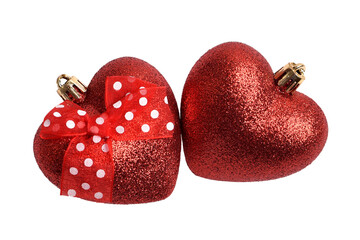 Christmas toys in the shape of a heart on a white background
