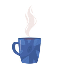 Blue mug with hot tea semi flat color vector object. Full realistic item on white. Steaming aromatic drink in cup isolated modern cartoon style illustration for graphic design and animation