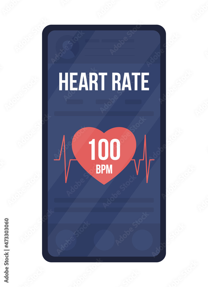 Poster smartphone with heart rate semi flat color vector object. full realistic item on white. tracking and