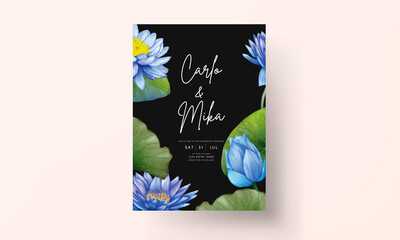 Beautiful watercolor blue lotus flower invitation card