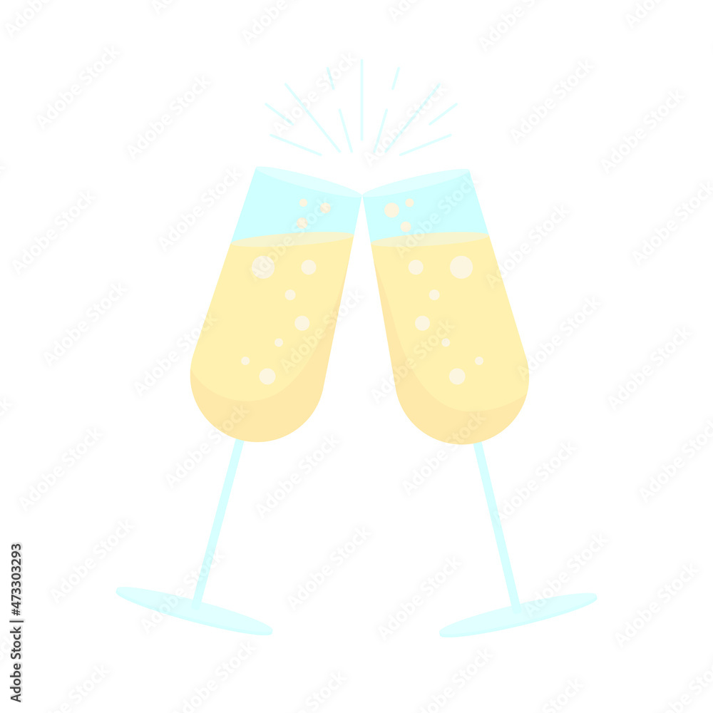 Poster sparkling wine toast semi flat color vector object. full realistic item on white. alcoholic beverage
