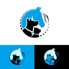 Cat dog and horse animal veterinary logo vector illustration with blue and black color variations - 473303297