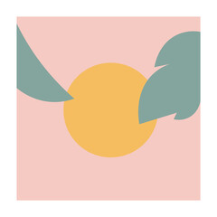 Abstract flatt illustration of the sun on a pink background with plants.