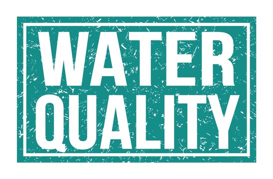 WATER QUALITY, words on blue rectangle stamp sign