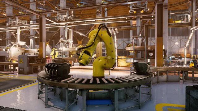 Automobile assembly line production in car factory