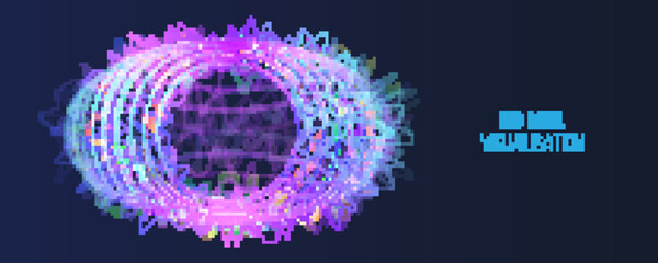 Filtering machine algorithms. Data stream in the form of an array of circles and binary code. Vector database background. Modern Big data visualization. Processing of data arrays, sorting.