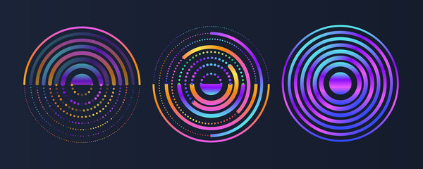 Abstract stream information with circles array and binary code. Filtering machine algorithms. Modern Big data visualization. Information analytics concept. Sorting data. Vector technology background.