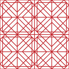 Seamless geometric pattern. Squares of intertwined red lines on a white background. Vector illustration