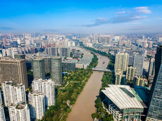 Naklejka premium Aerial photography of Hangzhou city architecture landscape skyline