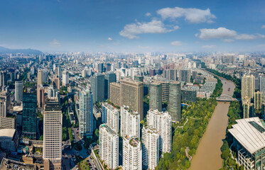 Aerial photography of Hangzhou city architecture landscape skyline