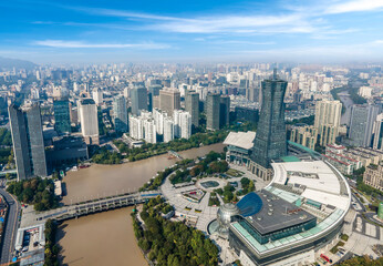 Naklejka premium Aerial photography of Hangzhou city architecture landscape skyline