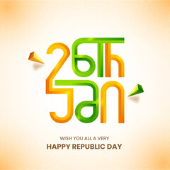 3D 26th Jan Font With Triangle Elements On White And Orange Background For Happy Republic Day Concept.
