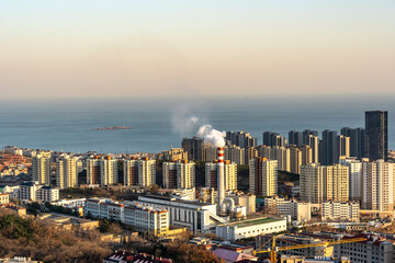 Aerial photography of Qingdao city architecture landscape skyline