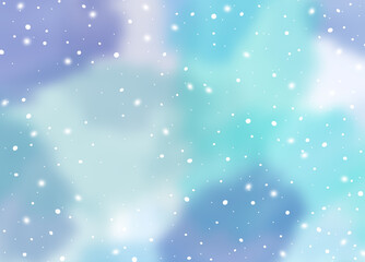 Watercolor Blurred Background. Winter snowy blue and turquoise gradient sky with cloud