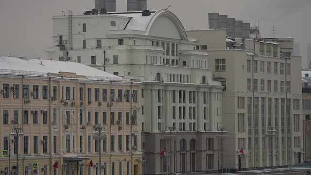 Winter cityscape. HPP No 1. The oldest thermal power plant in Russia located on the embankment in the center of Moscow opposite the Moscow Kremlin