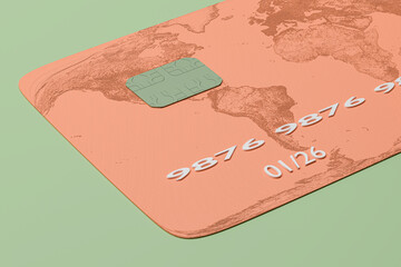 Computer chip and number on credit card over green background