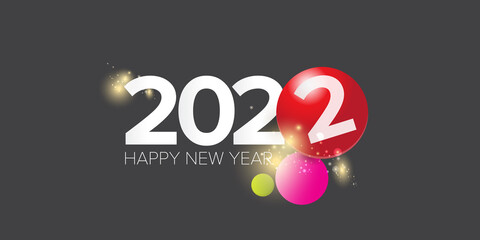 2022 Happy new year creative design horizontal banner background and greeting card with text. vector 2022 new year numbers isolated on modern grey background with sparkles and lights