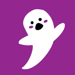 Scary ghost on a purple background. Vector illustration with a ghostly character isolated on background.