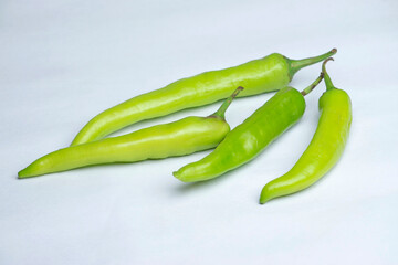 Green chilli in white backgroud, Satara, Maharashtra, India
