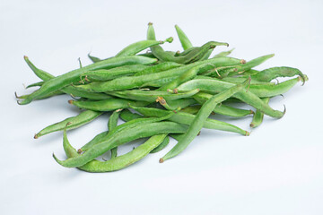 Lima bean, Phaseolus lunatus also commonly known as the butter bean  in white background, Satara, Maharashtra, India