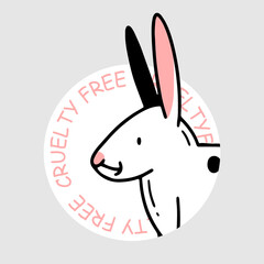 Cruelty free vegan icon with cute bunny in doodle style. Vector illustration.