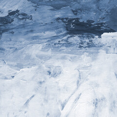 Abstract painting. Acrylic texture in cyanotype monochrome blue . Modern art landscape. Painted background, concept of sky, snow, ice