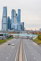 cityscape skyscraper building highway Moscow city district business transport