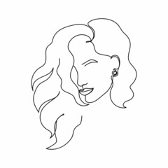 Vector abstract continuous one single simple line drawing icon of woman beauty hair in silhouette sketch.