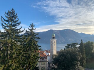 Fototapeta premium Skyline with church in the city of lugano in switzerland