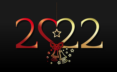 2022 - Golden stylized lettering on black background for New Years design. Concept design. Vector illustration