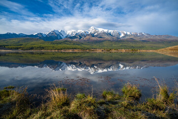 Fototapeta na wymiar View of Dzhangyskol lake in Eshtykel plateau, Altai Republic, Siberia, Russia