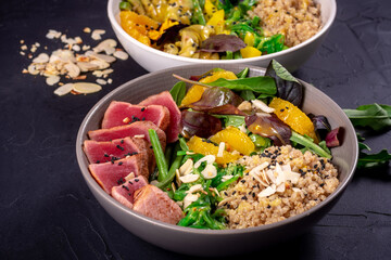 Bowl healthy salad with tuna